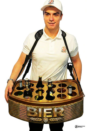 Rocketpacks Bier Sampling Bauchladen mit großer frontaler Werbefläche für individuelles Marken-Branding Bauchladen für Verkäufer im Kino, geeignet für eine Mischung aus Snacks und Getränkedosen