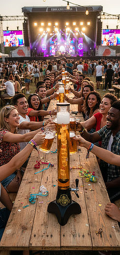 Beleuchteter Biertower mit LED-Lichteffekten für die ansprechende Getränkepräsentation in Bars und Clubs.