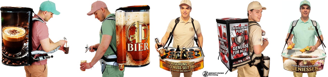 Biertower, Zapftürme, Getränkerucksäcke und Bauchläden von Rocketpacks