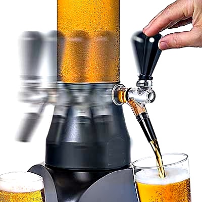 Transparenter Getränketower mit integriertem Kühlstab, ideal zum Servieren von hausgemachter Limonade.