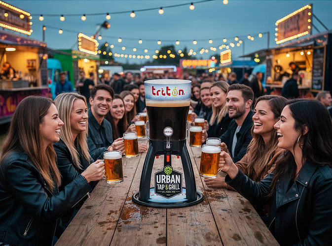 Elegante Tischzapfsäule mit ergonomischem Zapfhahn für tropffreies Einschenken von Getränken.