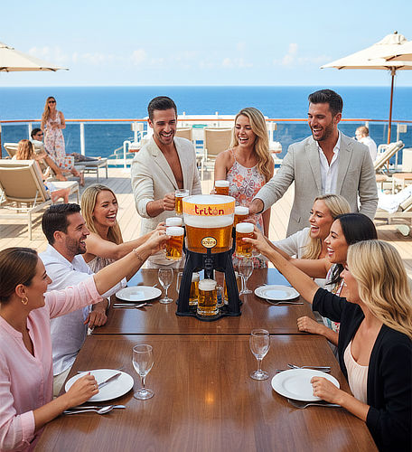 Kühlbare Zapfsäule mit entnehmbarem Eis-Einsatz für langanhaltend kalte Getränke bei Events.