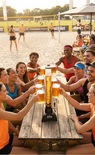 Zapftower mit 3 Liter Fassungsvermögen und aufgedruckter Füllskala zur Kontrolle der Getränkemenge.